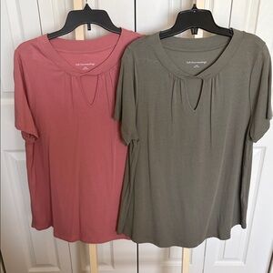 Soft Surroundings Short-Sleeve Keyhole Tee Bundle in Dusty Rose and Olive